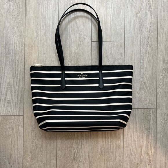 kate spade Handbags - KATE SPADE Black & White Striped Tote Bag